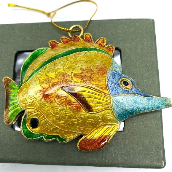 Vintage Cloisonne Enameled Tropical Fish Christmas Ornament Sealife  set of 3 - Picture 4 of 9